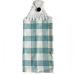 Hand Crafted Plaid Hanging Kitchen Hand Towel Crochet Top